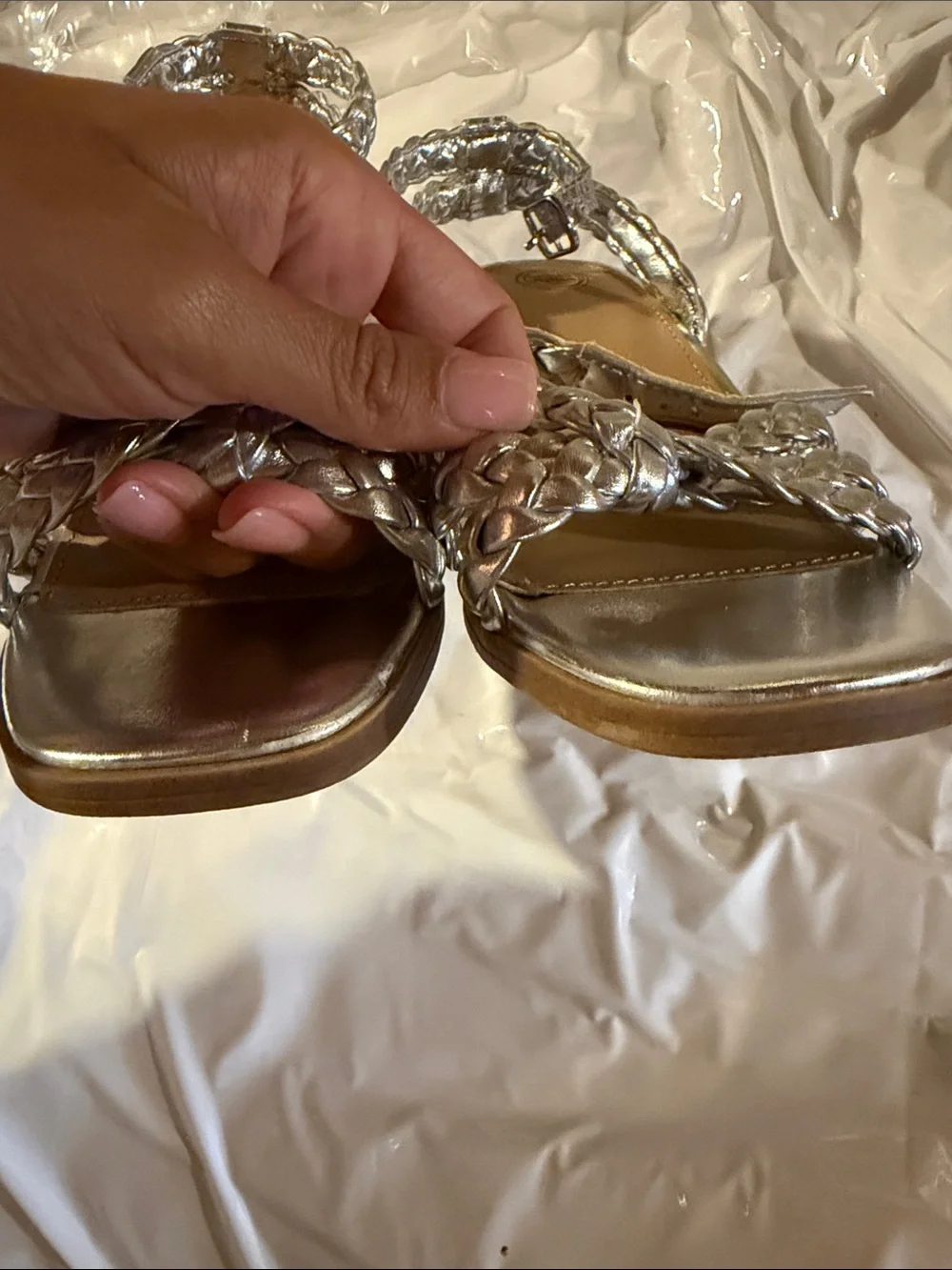 Braided Metallic Silver girls Slingback Sandals